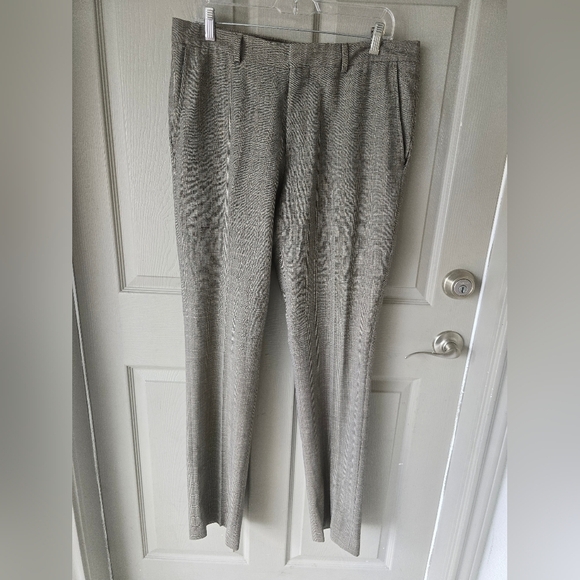 Bonobos  Italian Wool Dress Pants 34x33 Men Brown Gray Striped Pleated Career - Picture 4 of 12